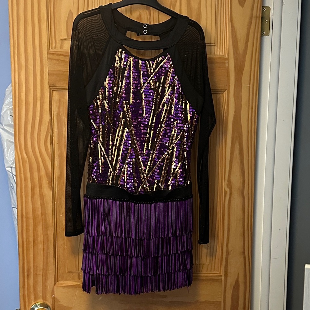 Weissman Black and Purple Sequin Fringe Dance Costume